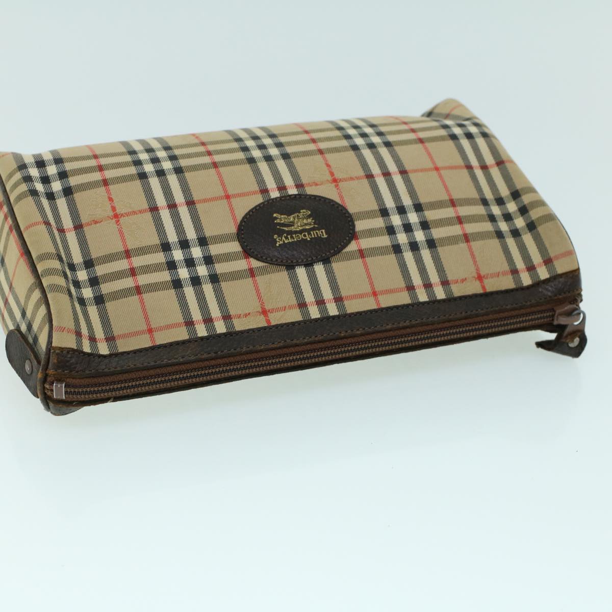 BurberrySs Nova Check Clutch Bag Canvas Leather Beige Brown Auth 53792