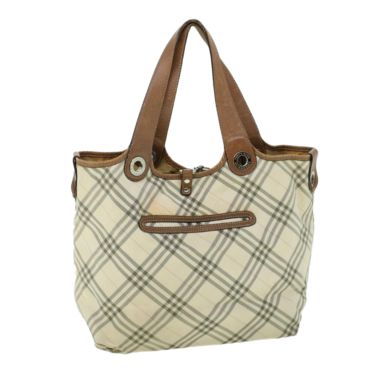 Burberry Nova Check Blue Label Hand Bag Canvas Leather Beige Brown Auth 53793