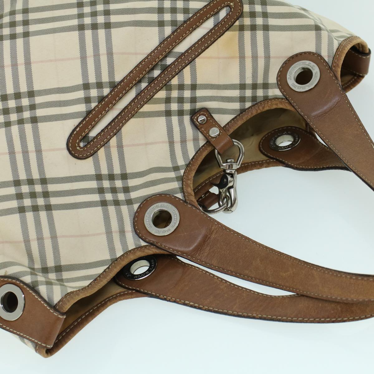Burberry Nova Check Blue Label Hand Bag Canvas Leather Beige Brown Auth 53793