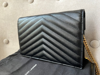 Yves Saint Laurent (YSL) Black Cassandra Envelope Chain Wallet