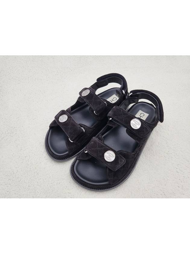 Suede Velcro Sandals Black Chanel