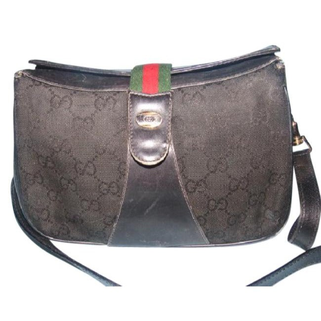 Gucci Guccissima Print Black Crossbody Shoulder Bag Leather Coated Canvas Top Flap Snap