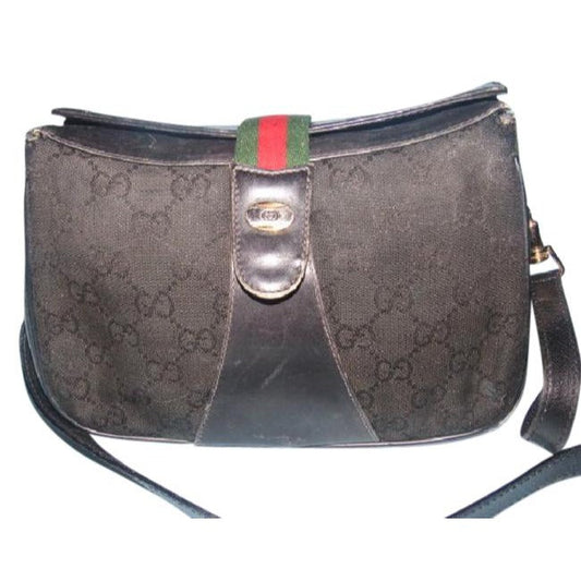 Gucci Guccissima Print Black Crossbody Shoulder Bag Leather Coated Canvas Top Flap Snap