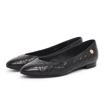 Chanel Black Quilted Camellia Charm Flats 37