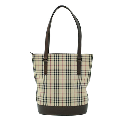 Burberry Nova Check Tote Bag Canvas Leather Beige Brown Auth 54021