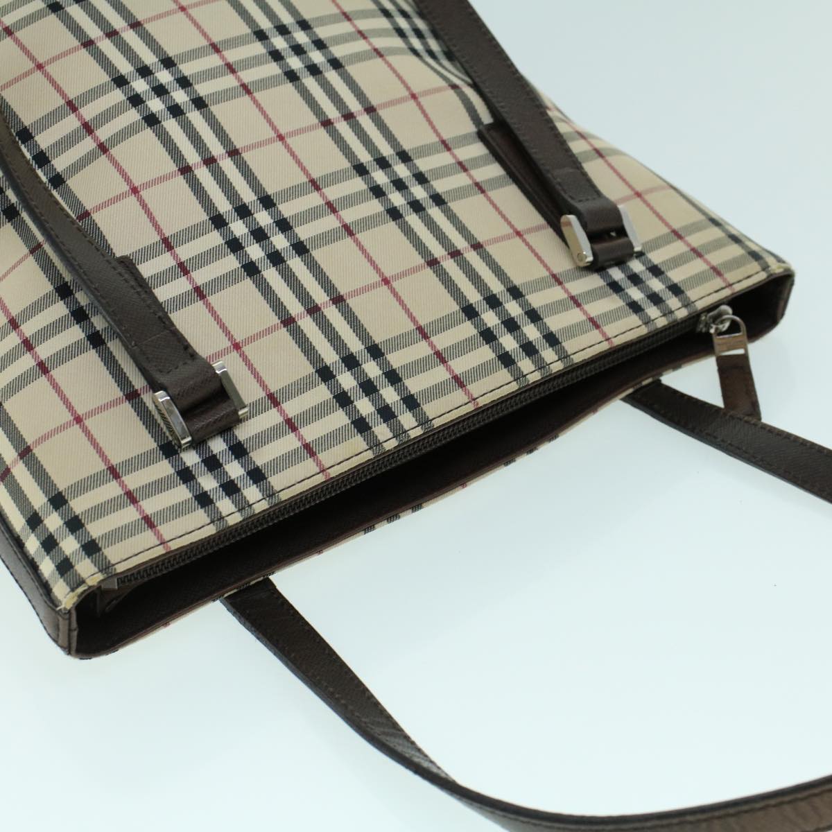 Burberry Nova Check Tote Bag Canvas Leather Beige Brown Auth 54021