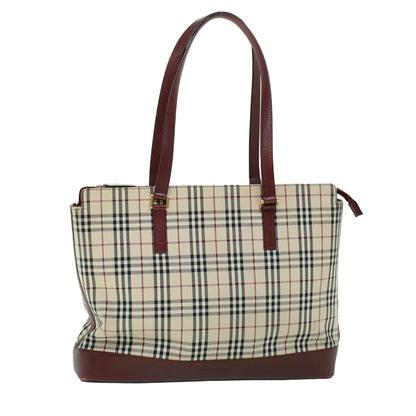 Burberry Nova Check Tote Bag Canvas Leather Beige Red Auth 54022