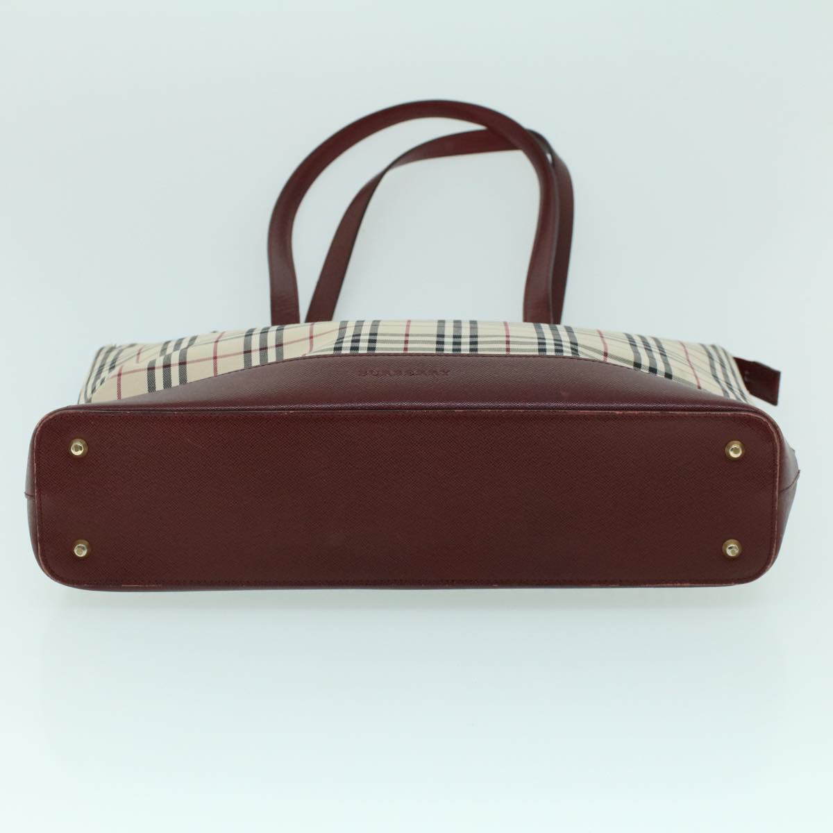 Burberry Nova Check Tote Bag Canvas Leather Beige Red Auth 54022
