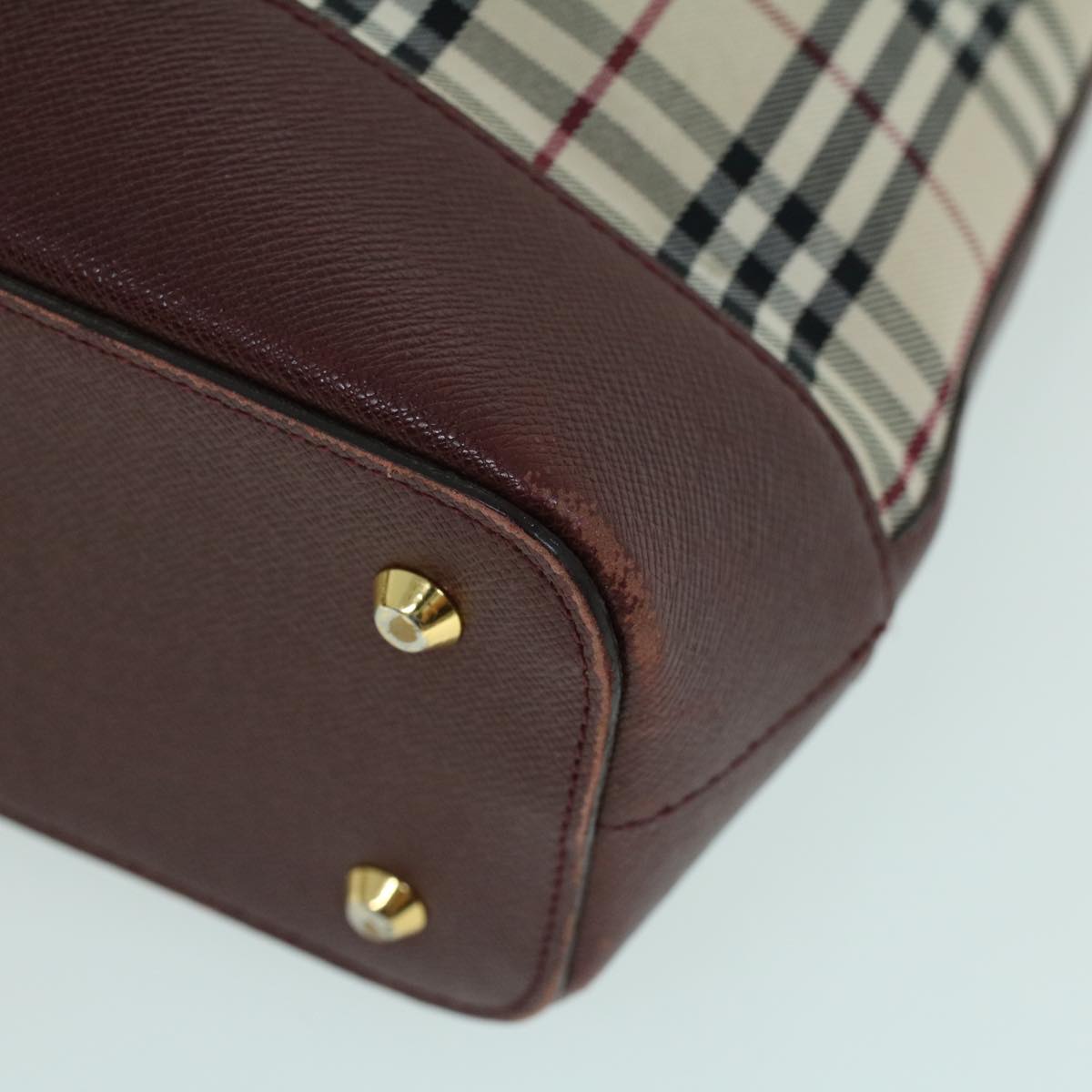 Burberry Nova Check Tote Bag Canvas Leather Beige Red Auth 54022