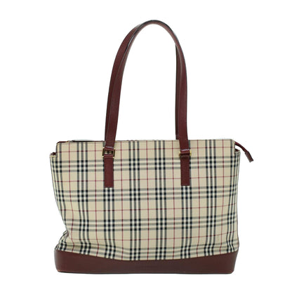 Burberry Nova Check Tote Bag Canvas Leather Beige Red Auth 54022