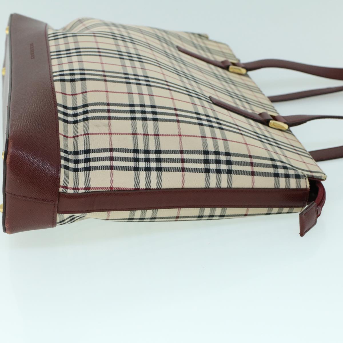 Burberry Nova Check Tote Bag Canvas Leather Beige Red Auth 54022