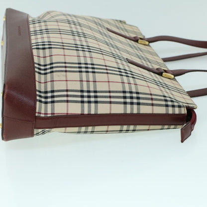Burberry Nova Check Tote Bag Canvas Leather Beige Red Auth 54022