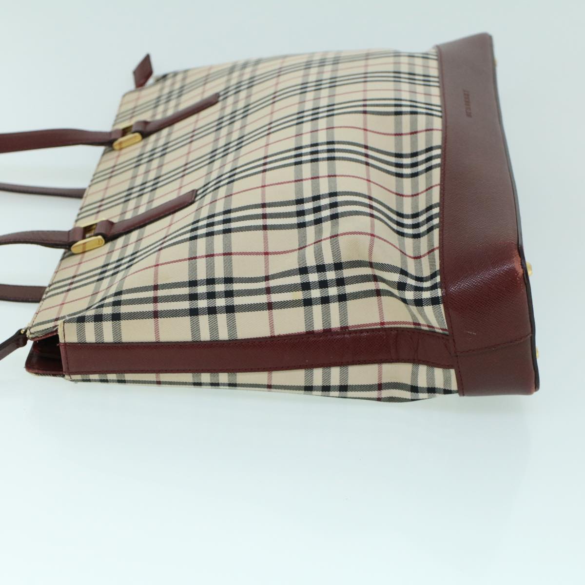 Burberry Nova Check Tote Bag Canvas Leather Beige Red Auth 54022