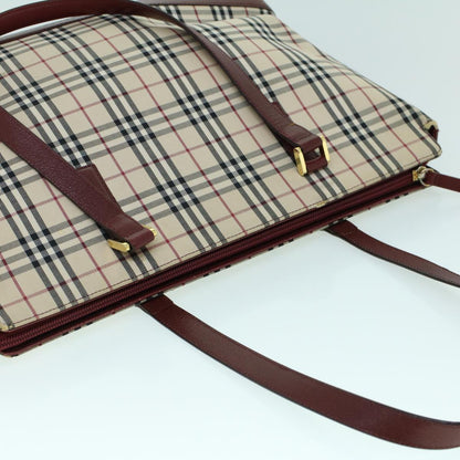 Burberry Nova Check Tote Bag Canvas Leather Beige Red Auth 54022