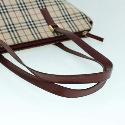 Burberry Nova Check Tote Bag Canvas Leather Beige Red Auth 54022