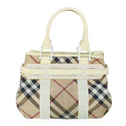BURBERRY Nova Check Hand Bag Pvc Leather Beige White Auth 54023