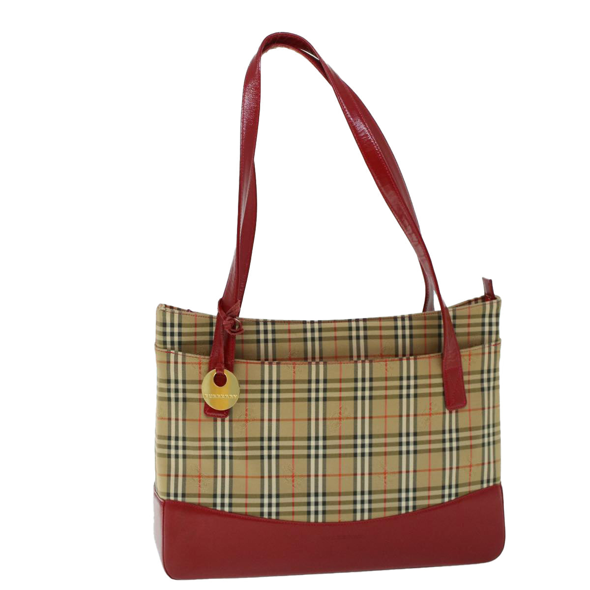 Burberry Nova Check Tote Bag Canvas Leather Beige Red Auth 54024