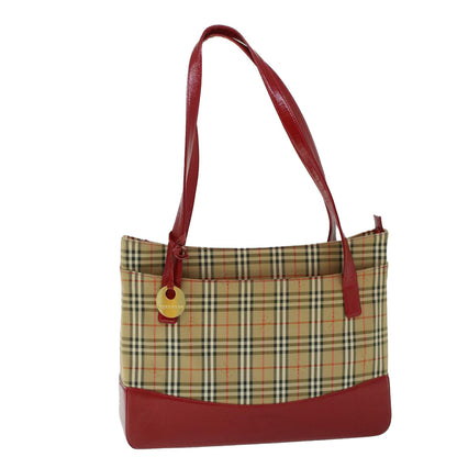 Burberry Nova Check Tote Bag Canvas Leather Beige Red Auth 54024