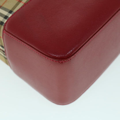 Burberry Nova Check Tote Bag Canvas Leather Beige Red Auth 54024