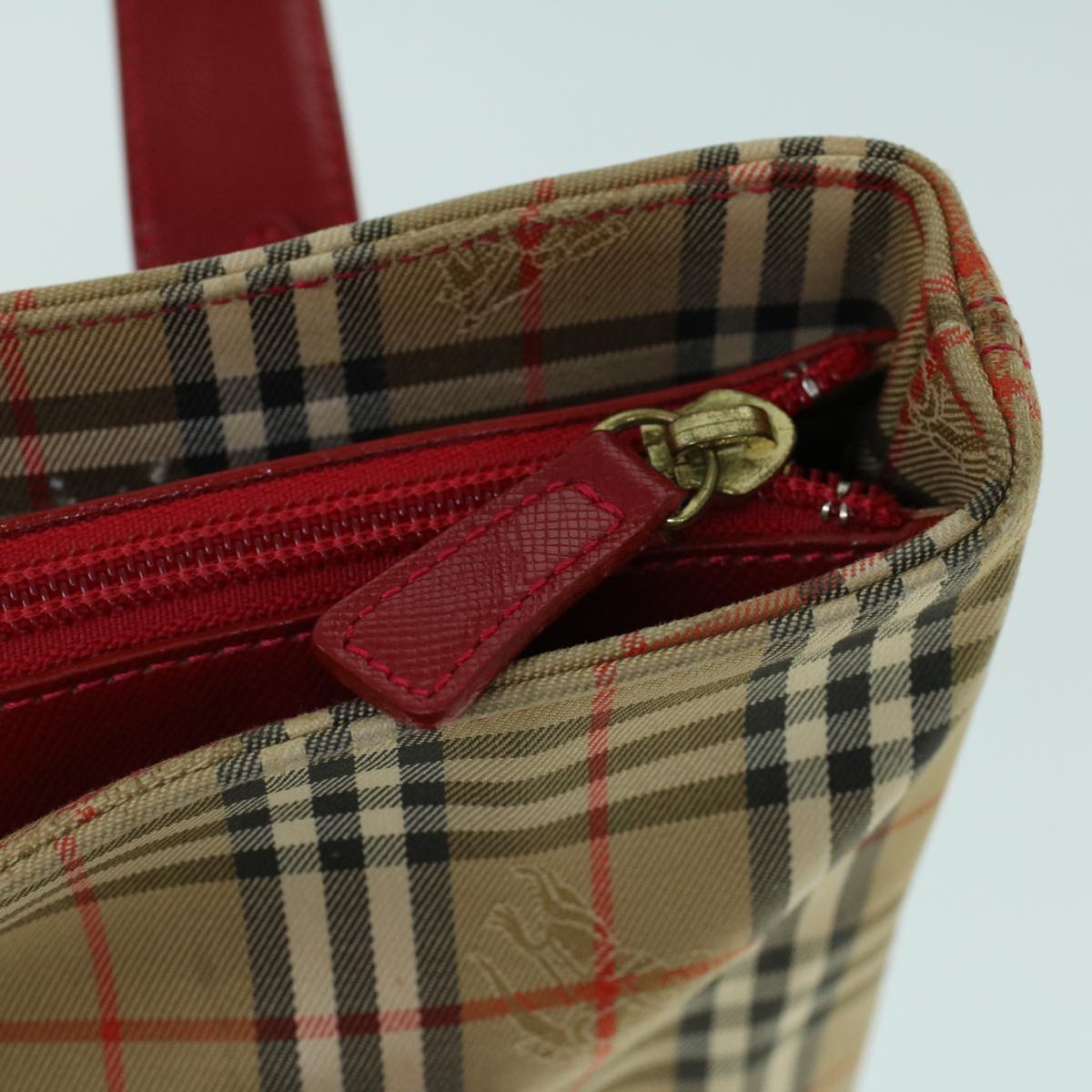 Burberry Nova Check Tote Bag Canvas Leather Beige Red Auth 54024
