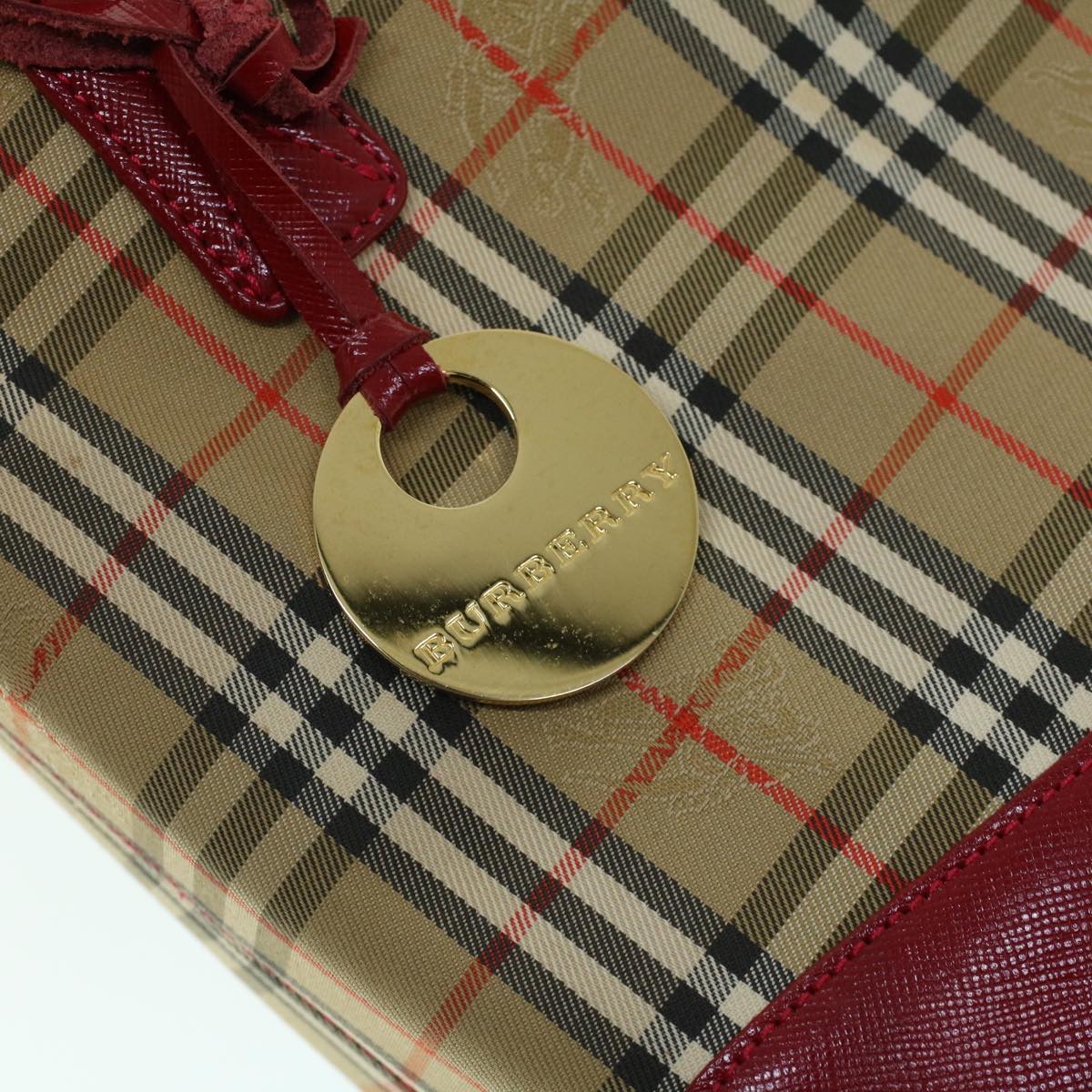 Burberry Nova Check Tote Bag Canvas Leather Beige Red Auth 54024