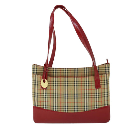 Burberry Nova Check Tote Bag Canvas Leather Beige Red Auth 54024