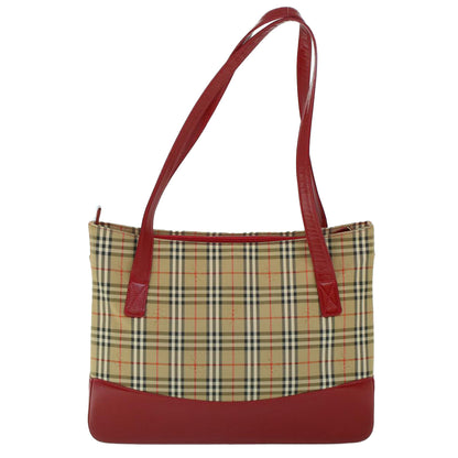 Burberry Nova Check Tote Bag Canvas Leather Beige Red Auth 54024