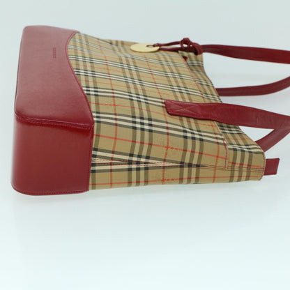 Burberry Nova Check Tote Bag Canvas Leather Beige Red Auth 54024