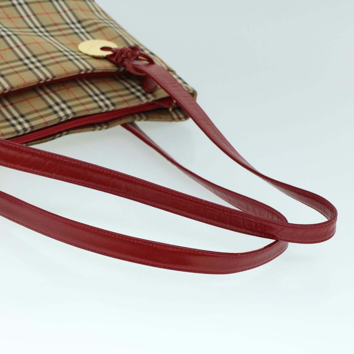Burberry Nova Check Tote Bag Canvas Leather Beige Red Auth 54024