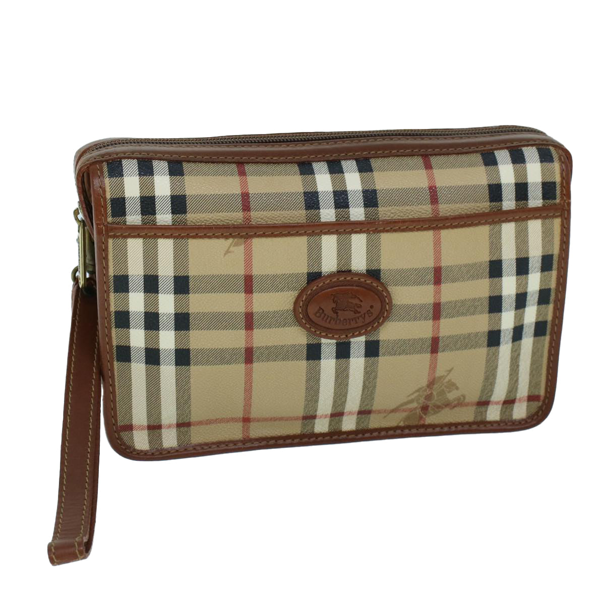 BURBERRY s Nova Check Clutch Bag Pvc Leather Beige Black Auth 54026