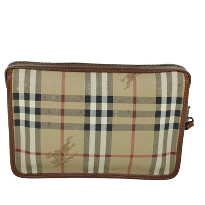 BURBERRY s Nova Check Clutch Bag Pvc Leather Beige Black Auth 54026