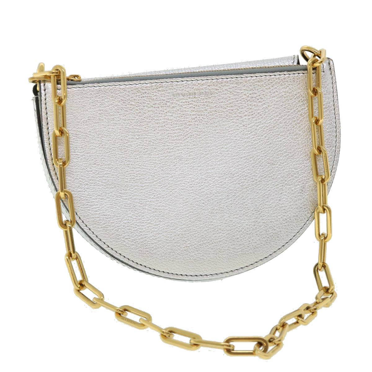 Burberry Olympia Chain Shoulder Bag Leather Silver Auth 54029