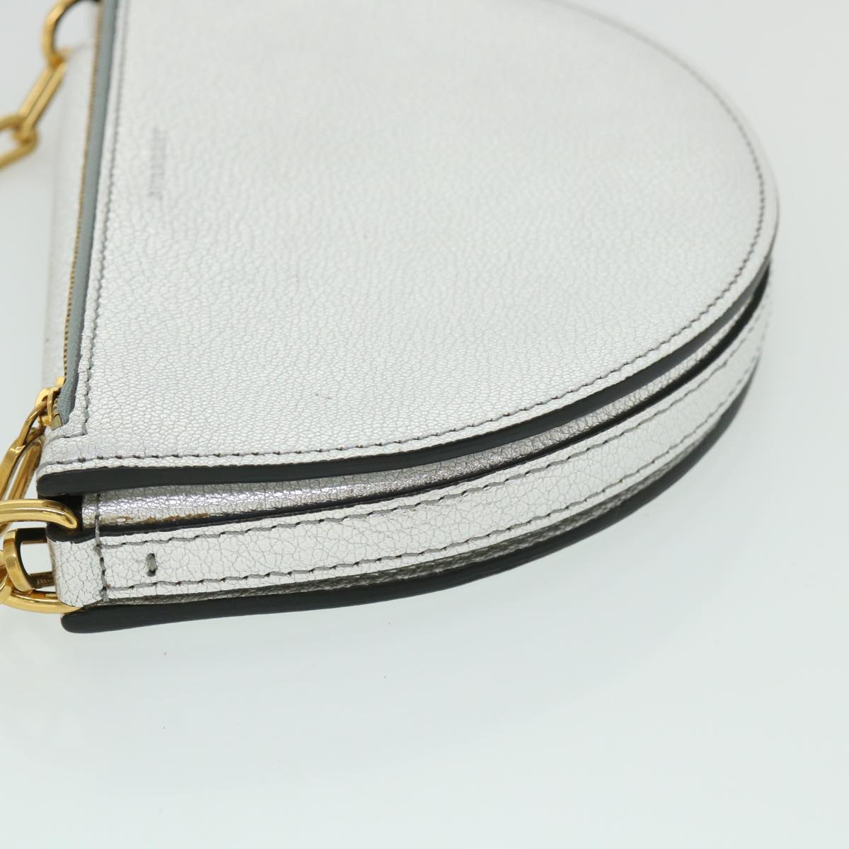 Burberry Olympia Chain Shoulder Bag Leather Silver Auth 54029