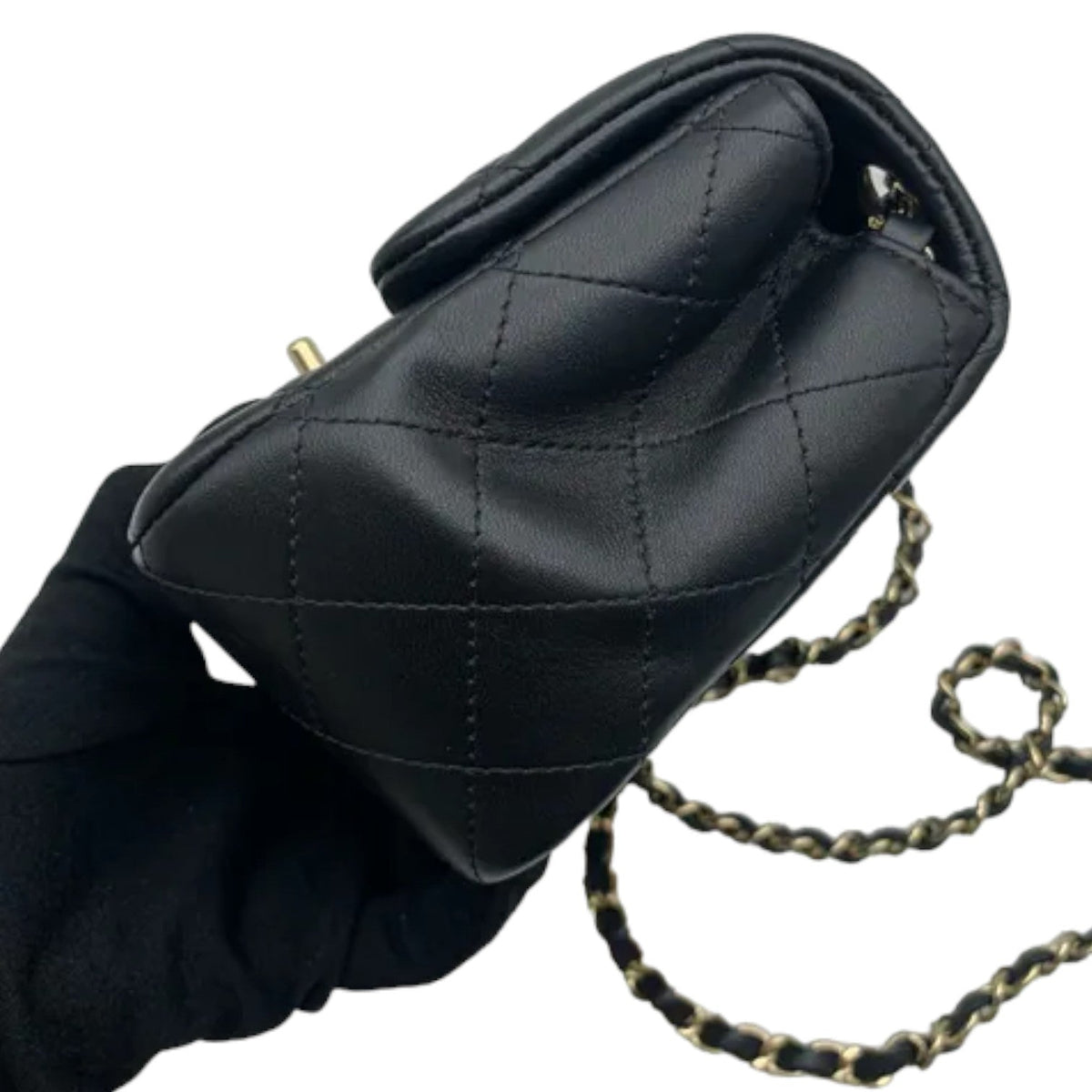 Square Flap Mini Lambskin Quilted Black LGHW