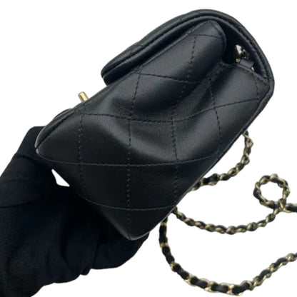 Square Flap Mini Lambskin Quilted Black LGHW