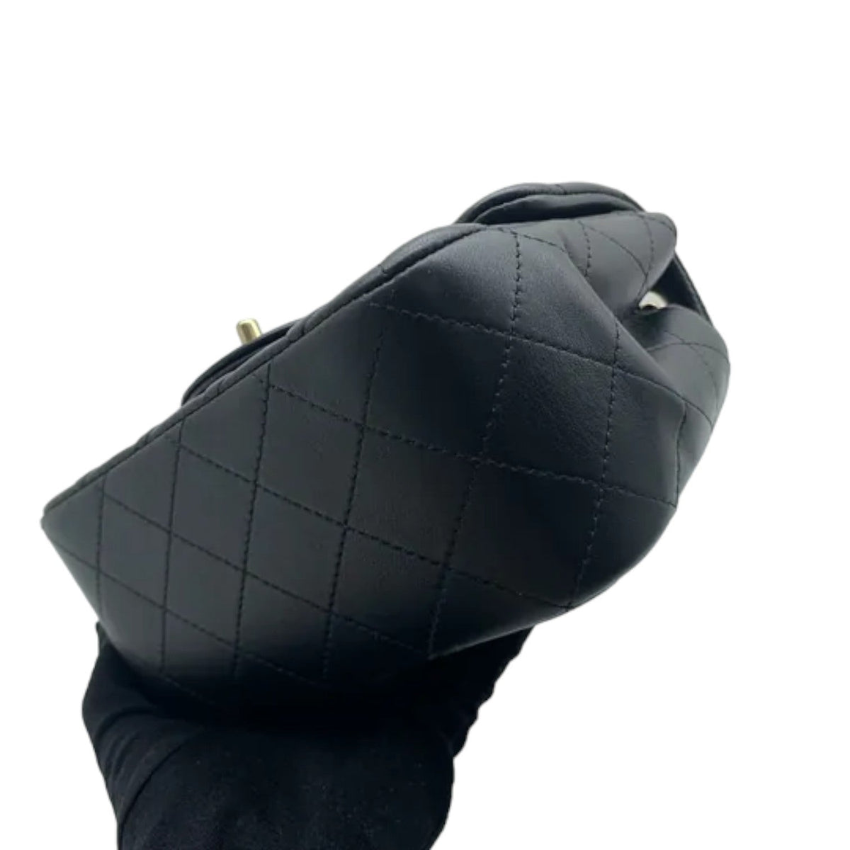 Square Flap Mini Lambskin Quilted Black LGHW