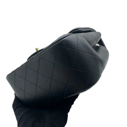 Square Flap Mini Lambskin Quilted Black LGHW