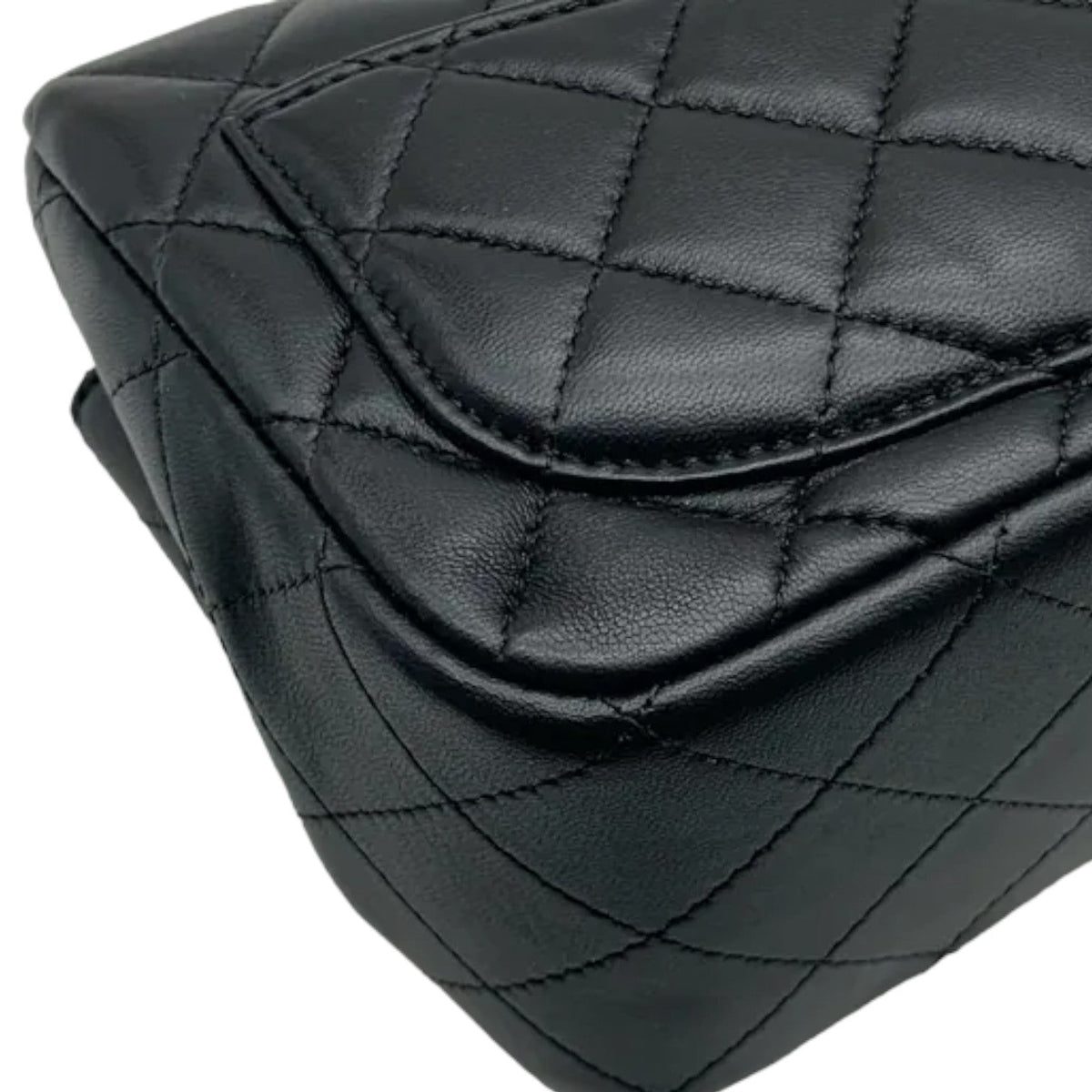 Square Flap Mini Lambskin Quilted Black LGHW