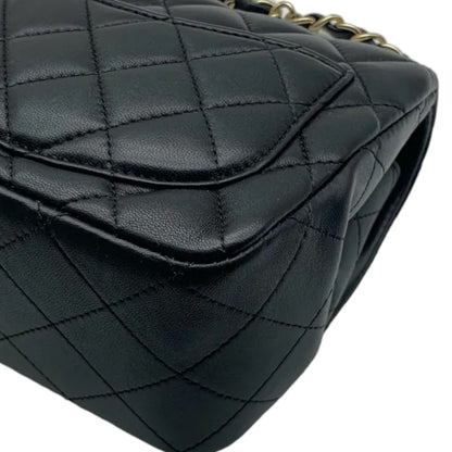 Square Flap Mini Lambskin Quilted Black LGHW