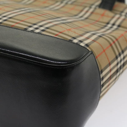 Burberry Nova Check Shoulder Bag Canvas Leather Beige Black Auth 54108