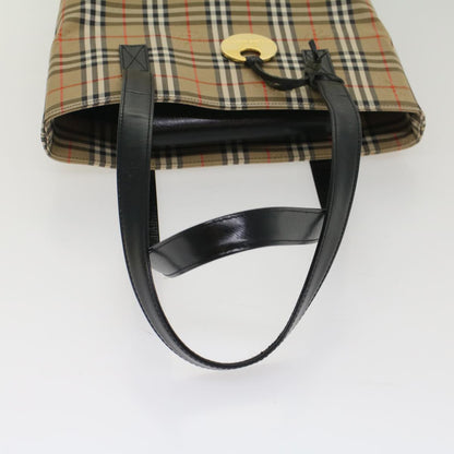 Burberry Nova Check Shoulder Bag Canvas Leather Beige Black Auth 54108