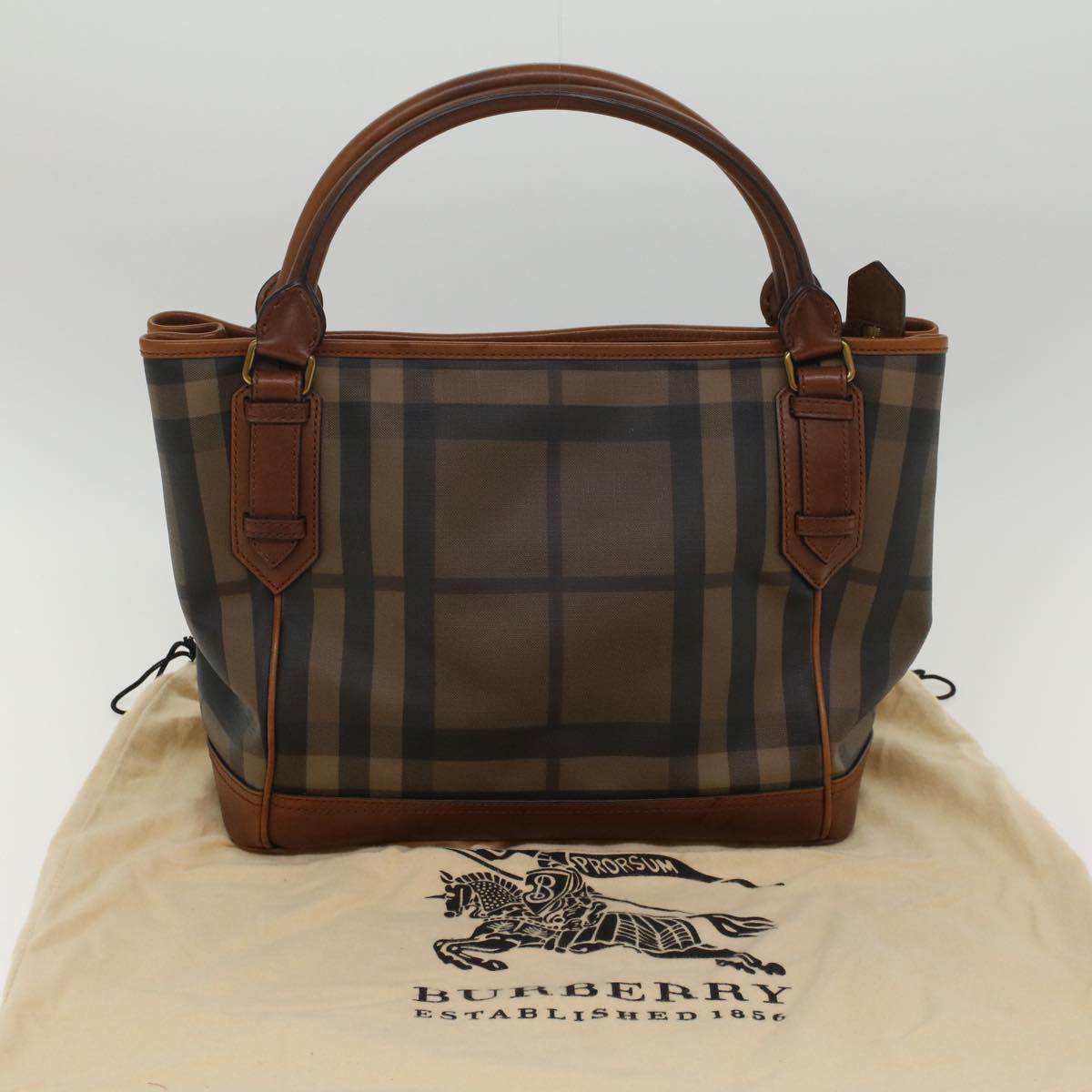 BURBERRY Nova Check Blue Label Shoulder Bag Pvc Leather Brown Auth 54109