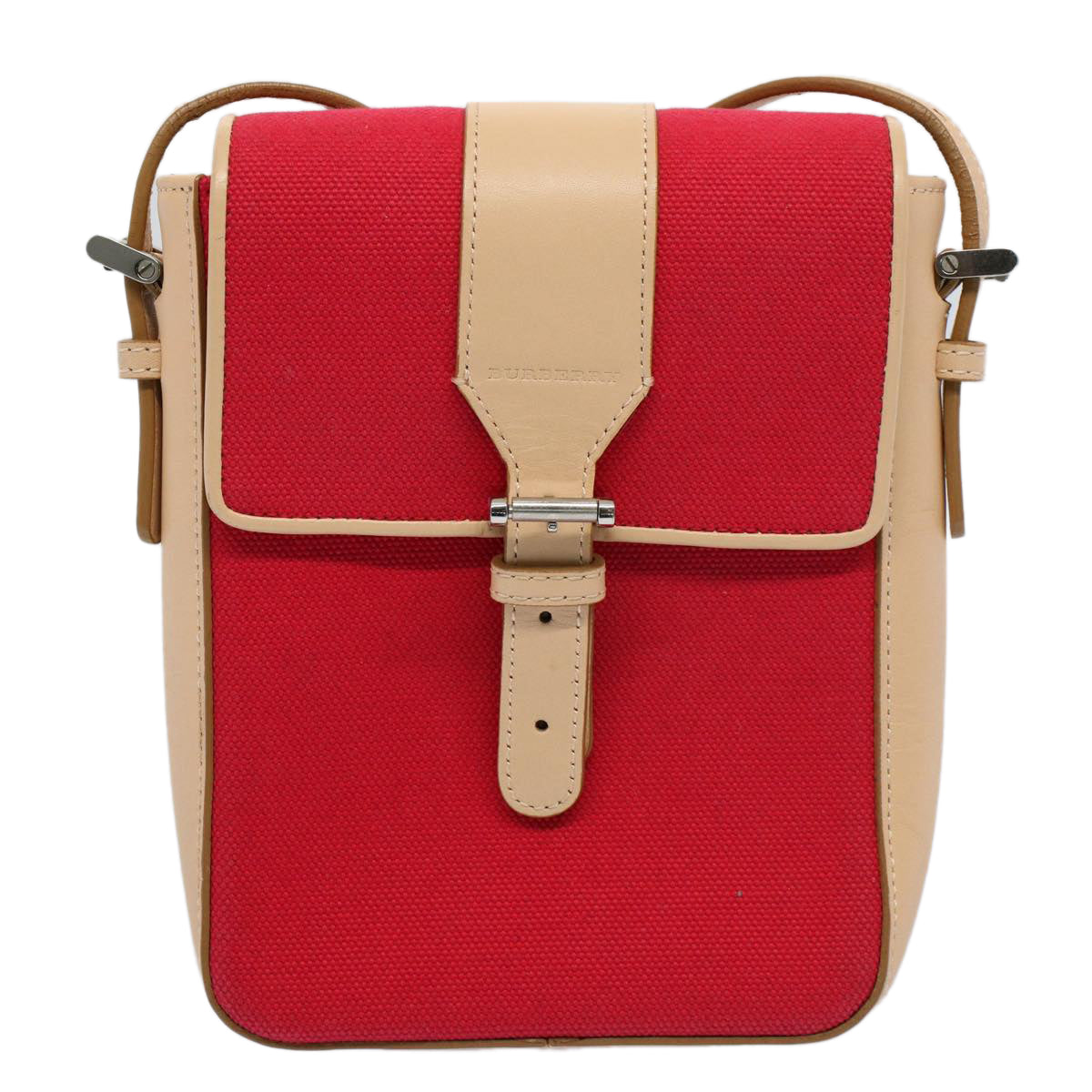 Burberry Shoulder Bag Canvas Leather Beige Red Auth 54143