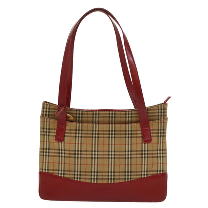 Burberry Nova Check Tote Bag Nylon Leather Beige Red Auth 54684
