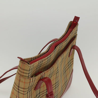 Burberry Nova Check Tote Bag Nylon Leather Beige Red Auth 54684