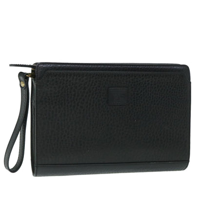 BurberrySs Clutch Bag Leather Black Auth 54893
