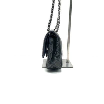 Chanel Classic Flap Medium Large Dark Green Patent Leather Silver Hardware, 2014-2015