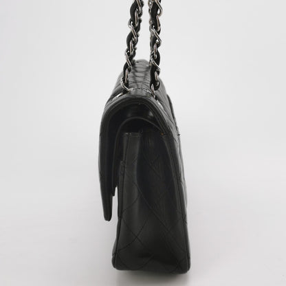 Chanel Timeless Classic Flap Medium Black Lambskin Leather Silver Hardware, 2006-08