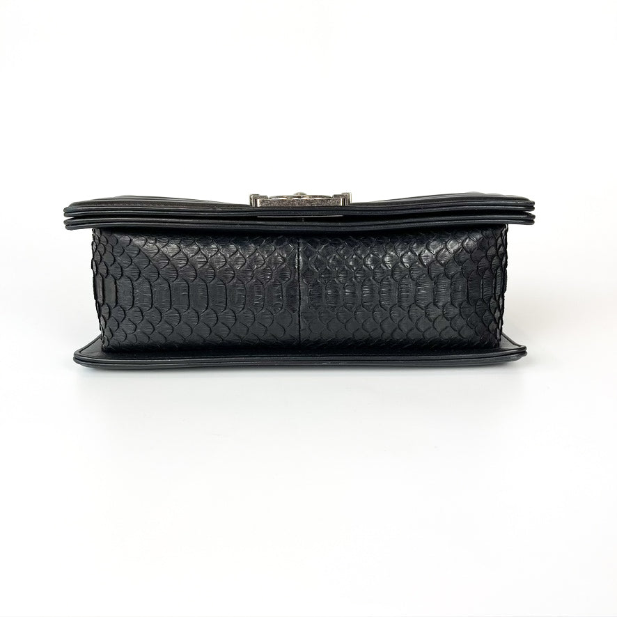 Python Black Old Medium Boy Bag in Black with RHW