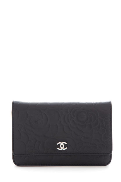 Chanel Black Calfskin Camellia Embossed Leather Cross-Body